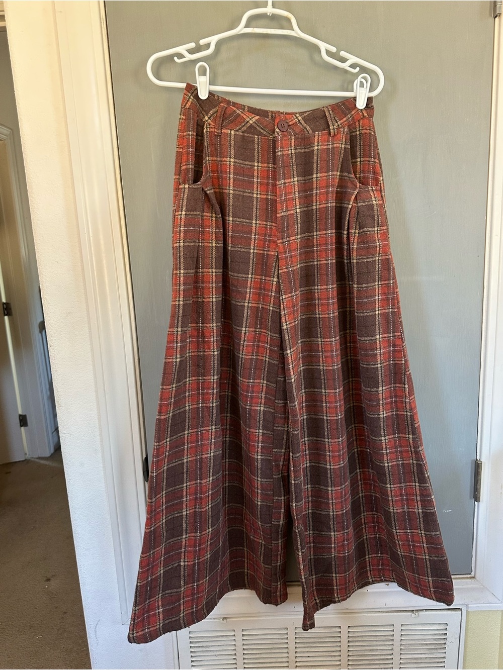 Cider FLANNEL CHECK BUTTON WIDE LEG TROUSERS